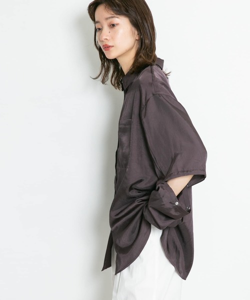 KBF（ケイビーエフ）の「ワッシャーサテン2WAY BIGシャツ（シャツ/ブラウス・レディース・グリーン/ブラウン系その他/ライトベージュ・ONE）」の18枚目の写真