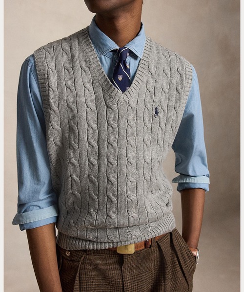 POLO RALPH LAUREN（ポロ ラルフ ローレン）の「ケーブルニット コットン セーター ベスト（ベスト・メンズ・グレー系・S/M/L/XL/XS/XXL）」の3枚目の写真