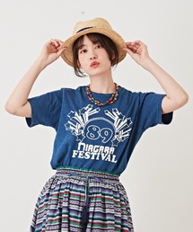 CUBE SUGAR | インディゴ天竺カットソー半袖グラフィックTシャツ(Tシャツ/カットソー)