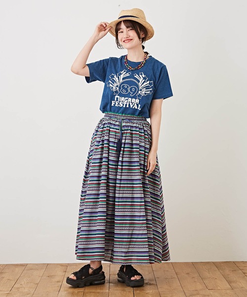 CUBE SUGAR(キューブシュガー)の「インディゴ天竺カットソー半袖グラフィックTシャツ(Tシャツ/カットソー・レディース・ライトブルー/インディゴブルー・M)」の7枚目の写真