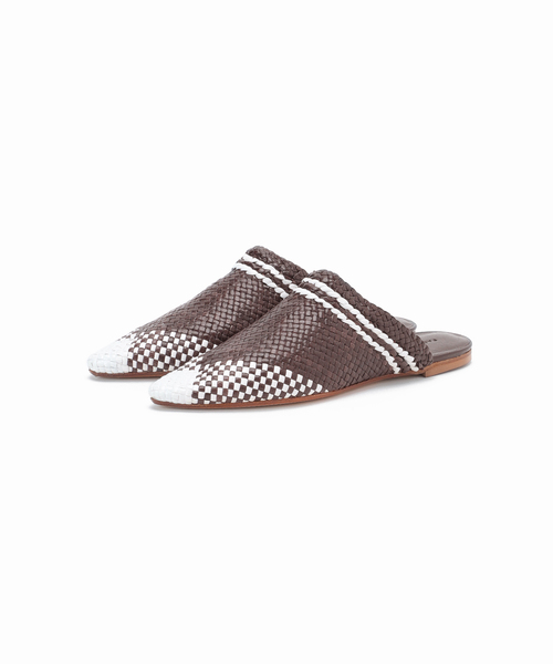 美品　FABIO RUSCONI ミュール　メッシュ　ブラウン セール】FABIO RUSCONI ポインテッドメッシュミュール（サンダル