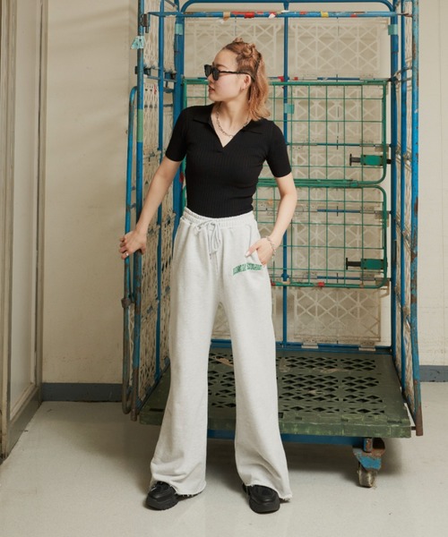 SHAGGIE(シャギー)の「Vネックリブニット半袖ポロシャツ(Tシャツ/カットソー・レディース・オレンジ/ホワイト/ブラウン/グリーン/ブラック/ネイビー/カーキ・FREE)」の8枚目の写真