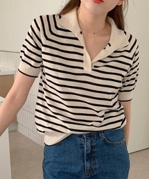 by muni:r | ボーダー半袖襟付きニット(ニット/セーター)