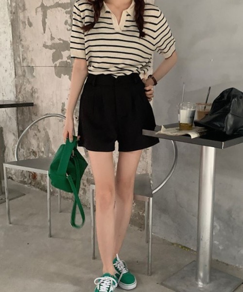 by muni:r（バイ ムニール）の「ボーダー半袖襟付きニット（ニット/セーター・レディース・ネイビー/アイボリー/ブラック・FREE）」の15枚目の写真