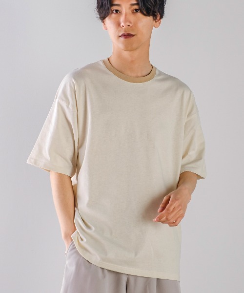 improves（インプローブス）の「Nanotec ヘビーウェイト リンガー配色 オーバーサイズ 半袖Tシャツ（Tシャツ/カットソー・メンズ・ブルー/オフホワイト/サンドベージュ/チャコール・MEDIUM/LARGE）」の2枚目の写真