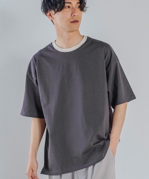 improves（インプローブス）の「Nanotec ヘビーウェイト リンガー配色 オーバーサイズ 半袖Tシャツ（Tシャツ/カットソー・メンズ・ブルー/オフホワイト/サンドベージュ/チャコール・MEDIUM/LARGE）」の3枚目の写真