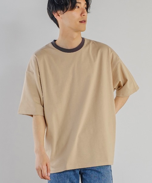 improves（インプローブス）の「Nanotec ヘビーウェイト リンガー配色 オーバーサイズ 半袖Tシャツ（Tシャツ/カットソー・メンズ・ブルー/オフホワイト/サンドベージュ/チャコール・MEDIUM/LARGE）」の4枚目の写真