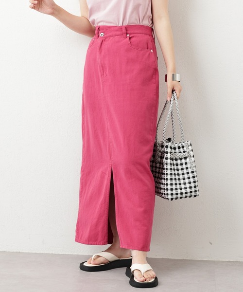 natural couture(ナチュラルクチュール)の「アシメあきフロントスリットナロースカート(スカート・レディース・アイボリー/ピンク/サックスブルー/ブラック/インディゴブルー・FREE)」の1枚目の写真