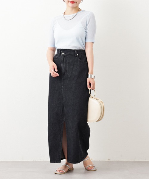 natural couture(ナチュラルクチュール)の「アシメあきフロントスリットナロースカート(スカート・レディース・アイボリー/ピンク/サックスブルー/ブラック/インディゴブルー・FREE)」の21枚目の写真