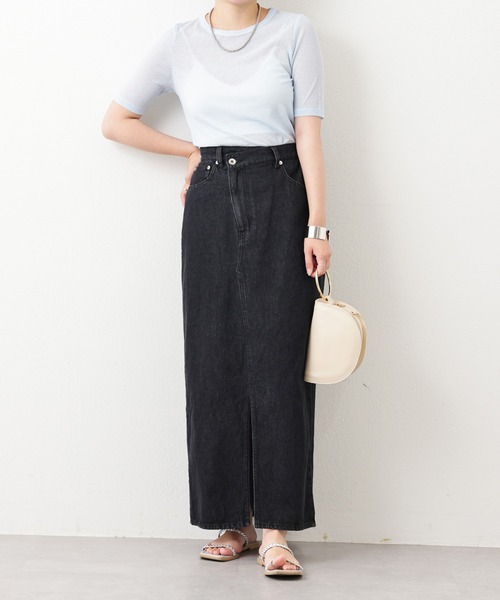 natural couture(ナチュラルクチュール)の「アシメあきフロントスリットナロースカート(スカート・レディース・アイボリー/ピンク/サックスブルー/ブラック/インディゴブルー・FREE)」の22枚目の写真