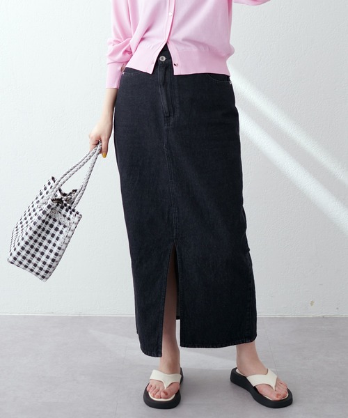 natural couture(ナチュラルクチュール)の「アシメあきフロントスリットナロースカート(スカート・レディース・アイボリー/ピンク/サックスブルー/ブラック/インディゴブルー・FREE)」の18枚目の写真