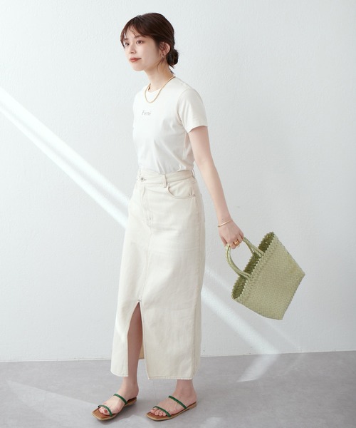 natural couture(ナチュラルクチュール)の「アシメあきフロントスリットナロースカート(スカート・レディース・アイボリー/ピンク/サックスブルー/ブラック/インディゴブルー・FREE)」の7枚目の写真