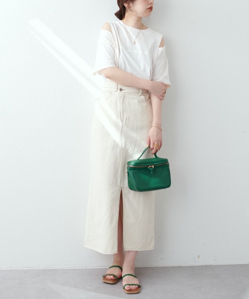 natural couture(ナチュラルクチュール)の「アシメあきフロントスリットナロースカート(スカート・レディース・アイボリー/ピンク/サックスブルー/ブラック/インディゴブルー・FREE)」の9枚目の写真