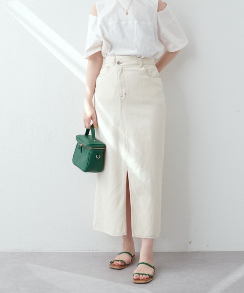 natural couture(ナチュラルクチュール)の「アシメあきフロントスリットナロースカート(スカート・レディース・アイボリー/ピンク/サックスブルー/ブラック/インディゴブルー・FREE)」の10枚目の写真