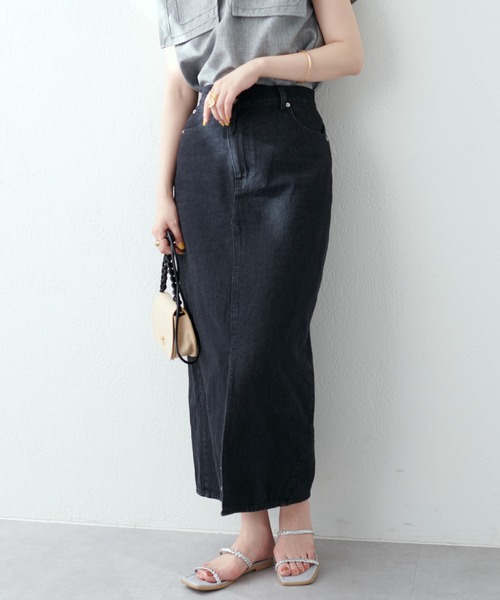 natural couture(ナチュラルクチュール)の「アシメあきフロントスリットナロースカート(スカート・レディース・アイボリー/ピンク/サックスブルー/ブラック/インディゴブルー・FREE)」の11枚目の写真