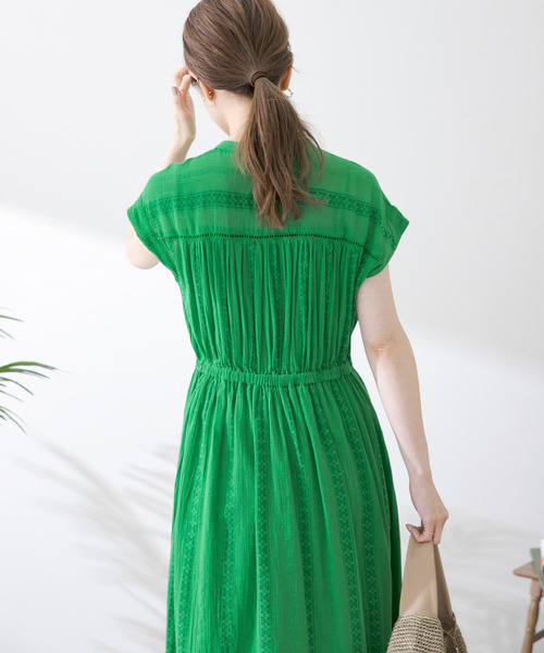 美品サニーレーベルきれい色大人可愛い楊柳ギャザーウエストマークワンピース♪ URBAN RESEARCH Sonny Label（アーバンリサーチサニーレーベル