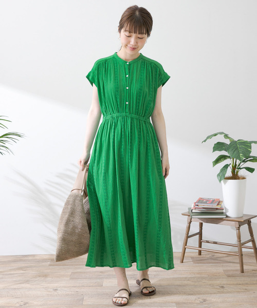 美品サニーレーベルきれい色大人可愛い楊柳ギャザーウエストマークワンピース♪ URBAN RESEARCH Sonny Label（アーバンリサーチサニーレーベル
