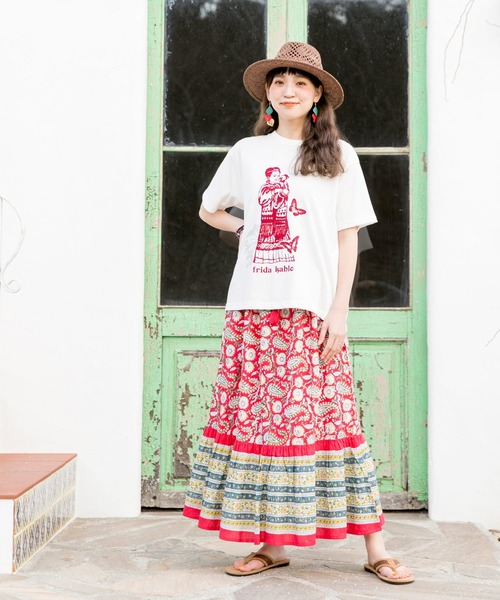 チャイハネ（チャイハネ）の「【チャイハネ】ディディサブロックプリントティアードスカート（スカート・レディース・ホワイト/レッド/ブルー・FREE）」の4枚目の写真