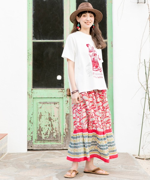 チャイハネ（チャイハネ）の「【チャイハネ】ディディサブロックプリントティアードスカート（スカート・レディース・ホワイト/レッド/ブルー・FREE）」の9枚目の写真