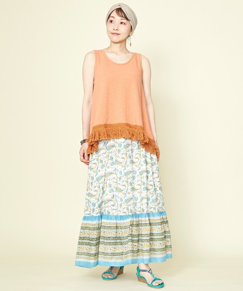 チャイハネ（チャイハネ）の「【チャイハネ】ディディサブロックプリントティアードスカート（スカート・レディース・ホワイト/レッド/ブルー・FREE）」の11枚目の写真