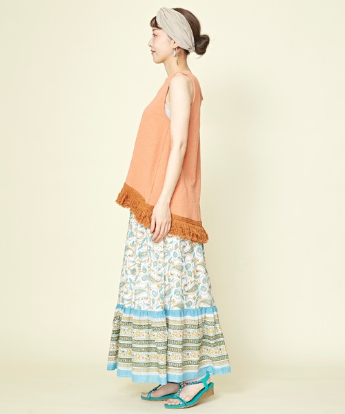 チャイハネ（チャイハネ）の「【チャイハネ】ディディサブロックプリントティアードスカート（スカート・レディース・ホワイト/レッド/ブルー・FREE）」の14枚目の写真