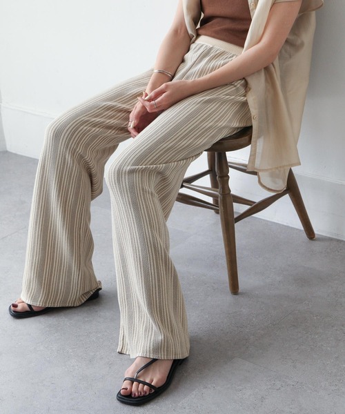 Chillfar（チルファー）の「ランダムストライプサマーニットパンツ（その他パンツ・レディース・ブラウン/グリーン/アイボリー・FREE）」の2枚目の写真