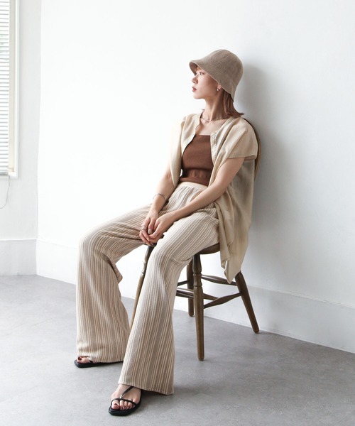 Chillfar（チルファー）の「ランダムストライプサマーニットパンツ（その他パンツ・レディース・ブラウン/グリーン/アイボリー・FREE）」の4枚目の写真