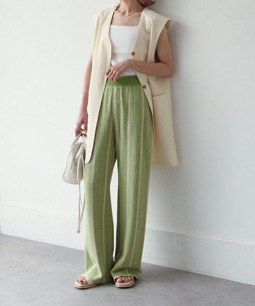 Chillfar（チルファー）の「ランダムストライプサマーニットパンツ（その他パンツ・レディース・ブラウン/グリーン/アイボリー・FREE）」の20枚目の写真