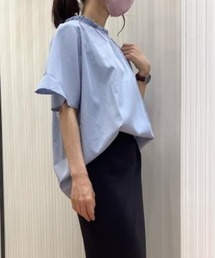 TOKYO SHIRTS | スタンドカラー フリル付き五分袖カジュアルシャツ(シャツ/ブラウス)