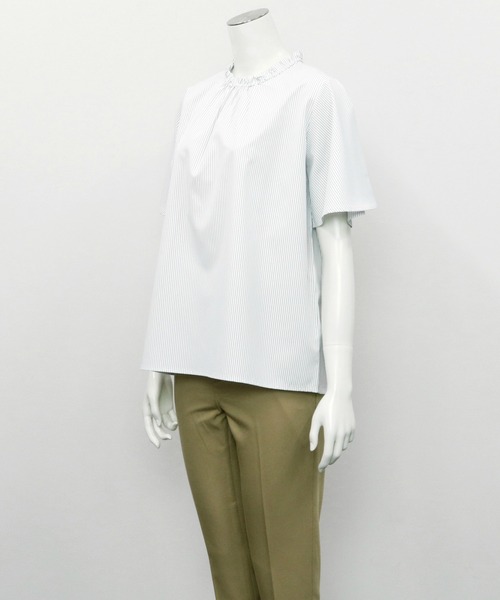 TOKYO SHIRTS（トウキョウシャツ）の「スタンドカラー フリル付き五分袖カジュアルシャツ（シャツ/ブラウス・レディース・ホワイト/サックスブルー・M/L）」の15枚目の写真