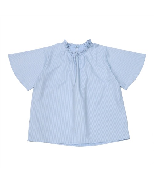 TOKYO SHIRTS（トウキョウシャツ）の「スタンドカラー フリル付き五分袖カジュアルシャツ（シャツ/ブラウス・レディース・ホワイト/サックスブルー・M/L）」の3枚目の写真