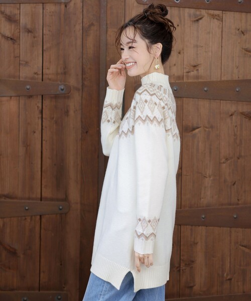 セール】【洗える】ノルディック柄ニットチュニック（チュニック