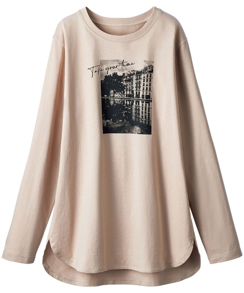 BELLUNA PLUS(ベルーナ)の「キレイ見え綿100%素材プリントプルオーバー(Tシャツ/カットソー・レディース・オフホワイト/カーキ/グレー系その他/チャコール・MEDIUM/X-LARGE/LARGE)」の5枚目の写真