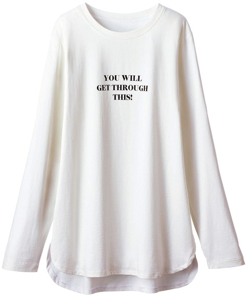 BELLUNA PLUS(ベルーナ)の「キレイ見え綿100%素材プリントプルオーバー(Tシャツ/カットソー・レディース・オフホワイト/カーキ/グレー系その他/チャコール・MEDIUM/X-LARGE/LARGE)」の9枚目の写真