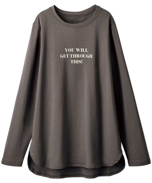 BELLUNA PLUS(ベルーナ)の「キレイ見え綿100%素材プリントプルオーバー(Tシャツ/カットソー・レディース・オフホワイト/カーキ/グレー系その他/チャコール・MEDIUM/X-LARGE/LARGE)」の10枚目の写真