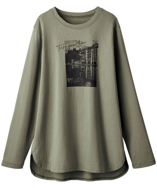 BELLUNA PLUS(ベルーナ)の「キレイ見え綿100%素材プリントプルオーバー(Tシャツ/カットソー・レディース・オフホワイト/カーキ/グレー系その他/チャコール・MEDIUM/X-LARGE/LARGE)」の11枚目の写真