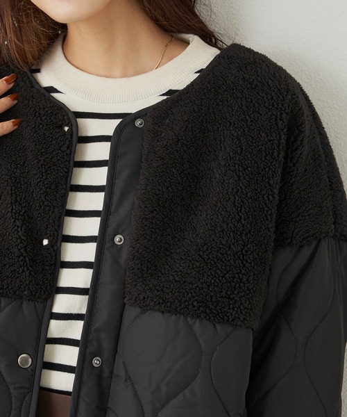 CLEARIMPRESSION （クリアインプレッション）の「ボア切替ノーカラーキルティングジャケット（ブルゾン・レディース・グレイッシュベージュ/ブラック・FREE）」の12枚目の写真