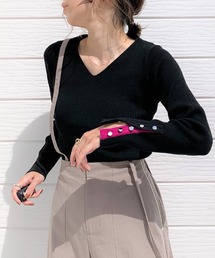 Q | リブリブVネックニット(ニット/セーター)