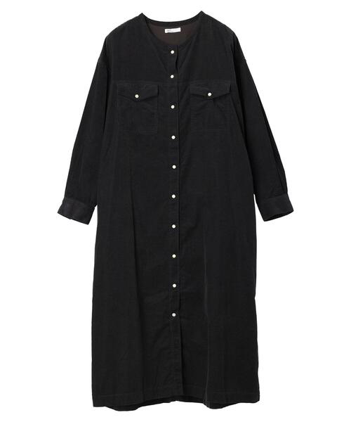 CRAFT STANDARD BOUTIQUE(クラフトスタンダードブティック)の「コーデュロイ前あきワンピース *(シャツワンピース・レディース・チャコールグレー/グレイッシュベージュ・FREE)」の4枚目の写真