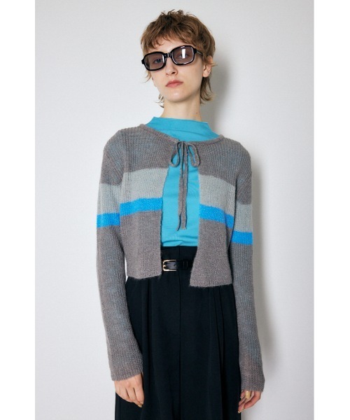 MOUSSY（マウジー）の「FRONT TIE MULTI BORDER カーディガン（カーディガン/ボレロ・レディース・チャコールグレー/キナリ/ブラウン・FREE）」の4枚目の写真
