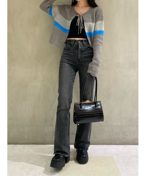 MOUSSY（マウジー）の「FRONT TIE MULTI BORDER カーディガン（カーディガン/ボレロ・レディース・チャコールグレー/キナリ/ブラウン・FREE）」の17枚目の写真