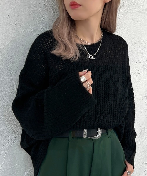 apres jour mignon（アプレジュールミニョン）の「モヘアライク透かしニット【ZOZOTOWN限定アイテム】（ニット/セーター・レディース・ブラック/グリーン/ライトベージュ/オレンジ・X-LARGE/フリー）」の2枚目の写真