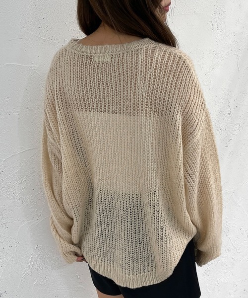 apres jour mignon（アプレジュールミニョン）の「モヘアライク透かしニット【ZOZOTOWN限定アイテム】（ニット/セーター・レディース・ブラック/グリーン/ライトベージュ/オレンジ・X-LARGE/フリー）」の15枚目の写真