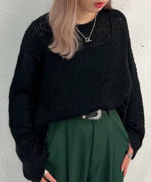 apres jour mignon（アプレジュールミニョン）の「モヘアライク透かしニット【ZOZOTOWN限定アイテム】（ニット/セーター・レディース・ブラック/グリーン/ライトベージュ/オレンジ・X-LARGE/フリー）」の6枚目の写真