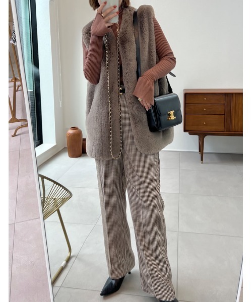 低身長/高身長サイズ有]チェック柄センタープレスパンツ（スラックス