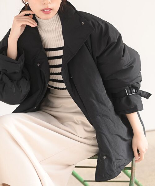 rps（アールピーエス）の「スタンドベルト中綿ジャケット（ダウンジャケット/コート・レディース・ブラック/アイボリー/ライトカーキ・M）」の14枚目の写真