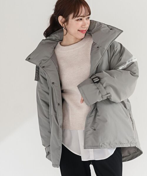 rps（アールピーエス）の「スタンドベルト中綿ジャケット（ダウンジャケット/コート・レディース・ブラック/アイボリー/ライトカーキ・M）」の15枚目の写真