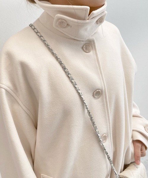 w closet(ダブルクローゼット)の「フェイクウールシングルコート(ステンカラーコート・レディース・ブラック/モカ/キナリ/グレー・FREE)」の6枚目の写真