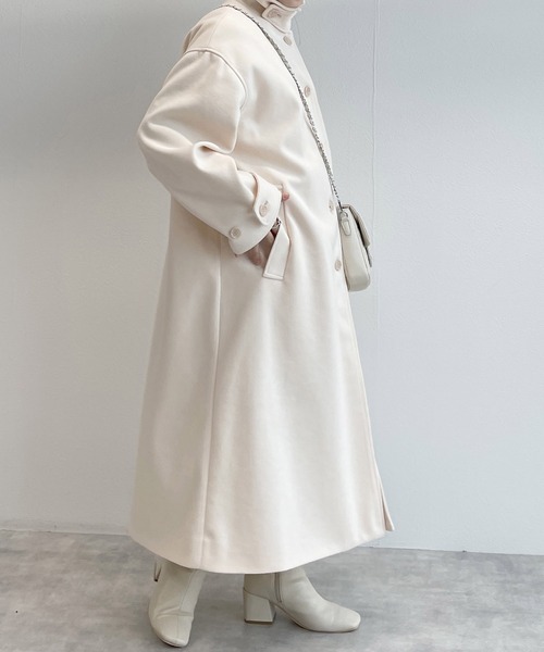 w closet(ダブルクローゼット)の「フェイクウールシングルコート(ステンカラーコート・レディース・ブラック/モカ/キナリ/グレー・FREE)」の10枚目の写真