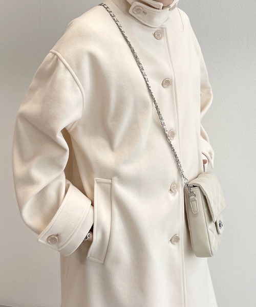 w closet(ダブルクローゼット)の「フェイクウールシングルコート(ステンカラーコート・レディース・ブラック/モカ/キナリ/グレー・FREE)」の11枚目の写真